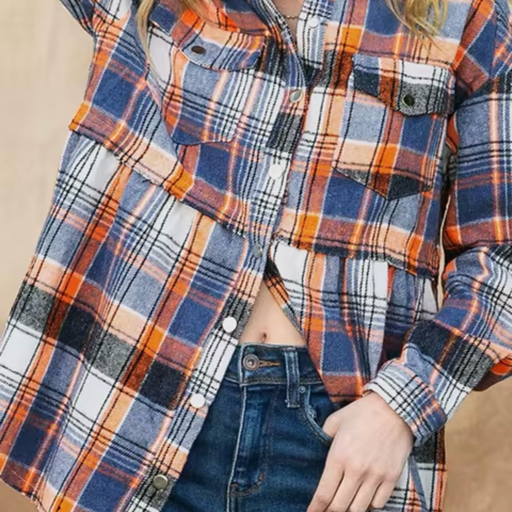 Plaid Babydoll Ruffle Shacket - Picture 2 of 3